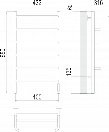 Полка П6 400х650 Электро (quick touch) Полотенцесушитель  TERMINUS Брянск - фото 3