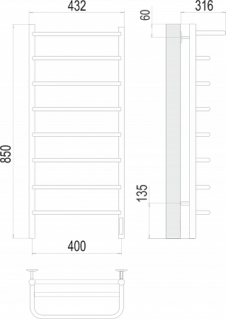 Полка П8 400х850 Электро (quick touch) Полотенцесушитель  TERMINUS Брянск - фото 3