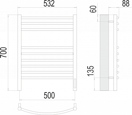 Классик П9 500х700 электро (sensor quick touch)  Полотенцесушитель TERMINUS Брянск - фото 3