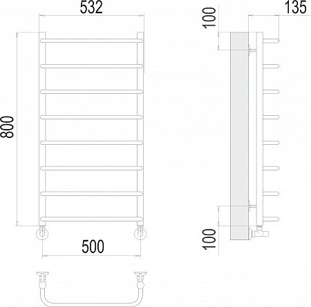 Стандарт П8 500х800  Полотенцесушитель  TERMINUS Брянск - фото 3