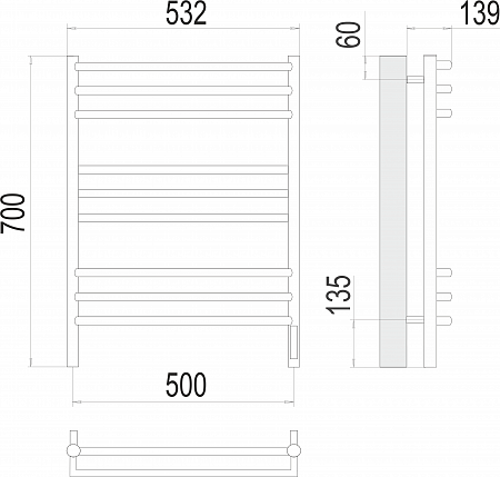 Прато П9 500х700 электро (sensor quick touch) Полотенцесушитель  TERMINUS Брянск - фото 3