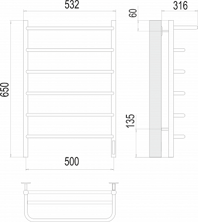 Полка П6 500х650 Электро (quick touch) Полотенцесушитель  TERMINUS Брянск - фото 3
